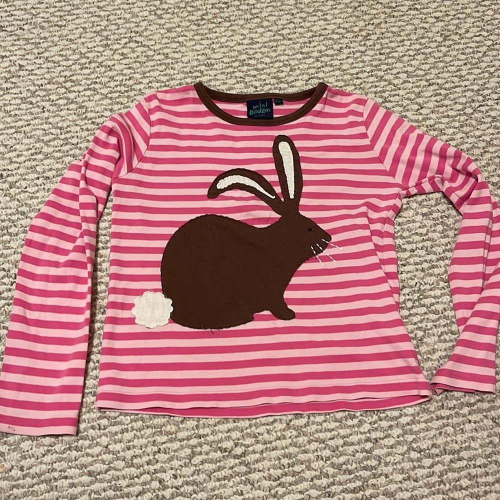 Mini Boden bunny appliqué long sleeve shirt size 9-10y